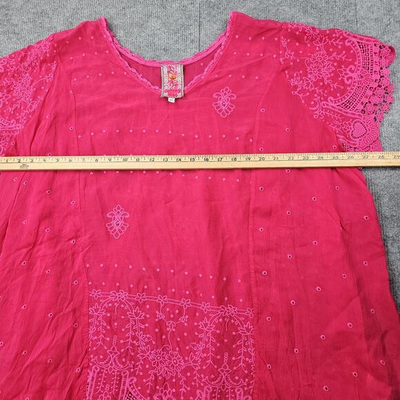 Johnny Was Blouse Womens 2X Pink Embroidered Eyelet Boho Tunic Colorful Coastal - Picture 6 of 8